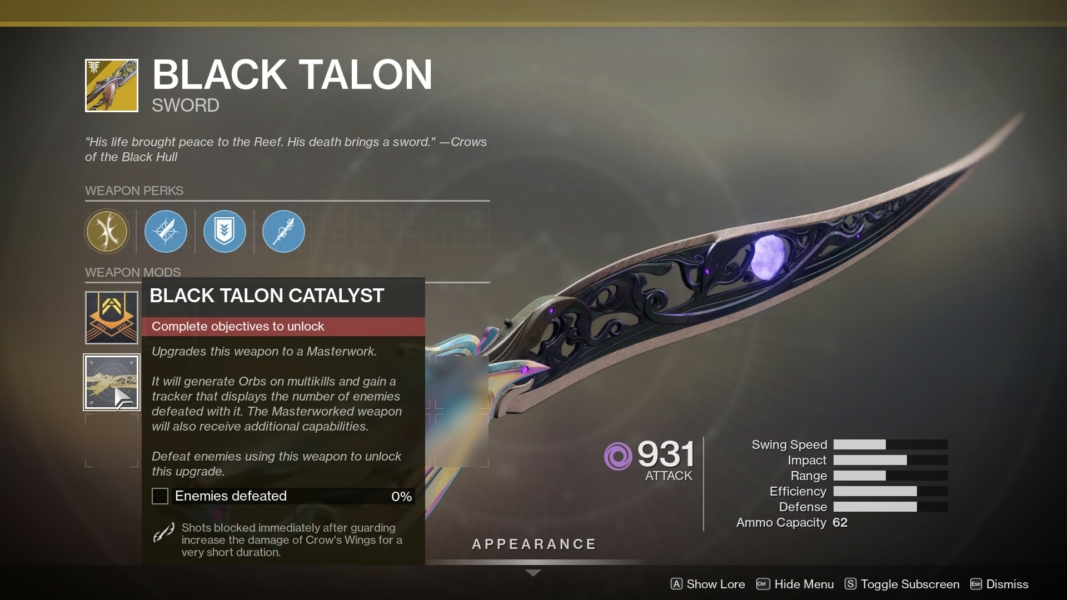 Destiny 2 Exotic Catalyst Guide Black Talon & Lord of Wolves Catalysts