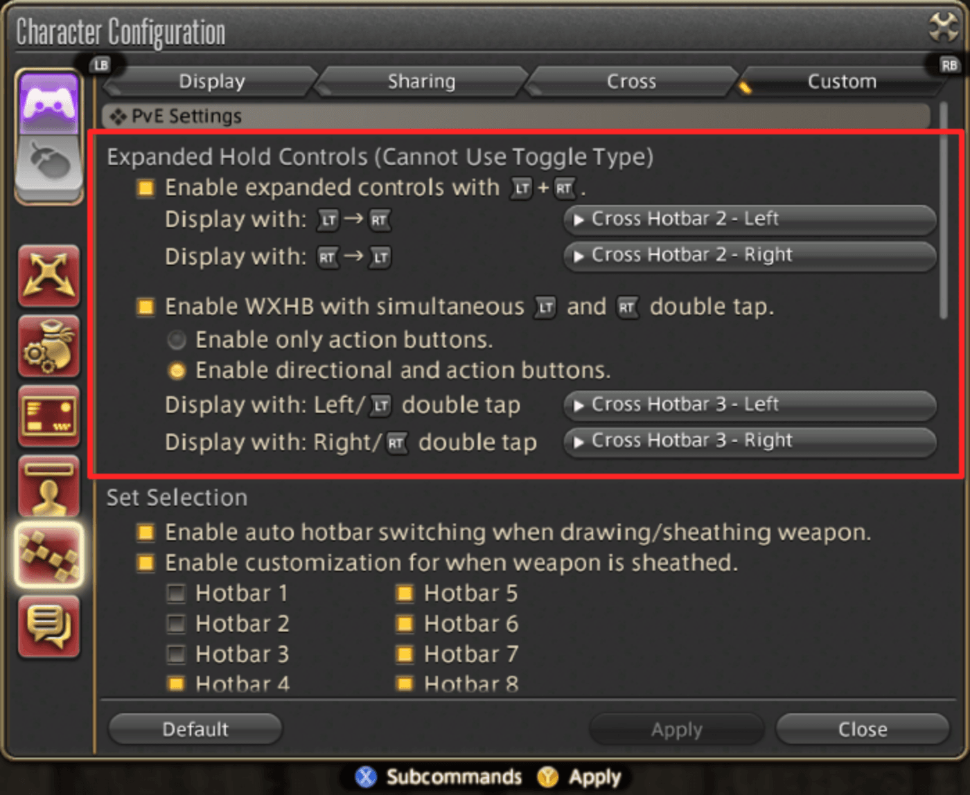FFXIV Cross Hotbar WXHB Expanded Settings