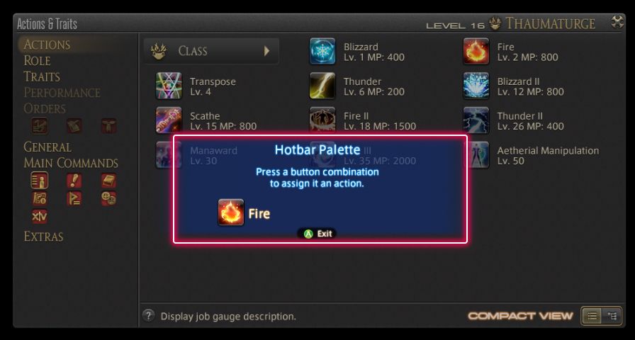 FFXIV Cross Hotbar XHB Assigning Action