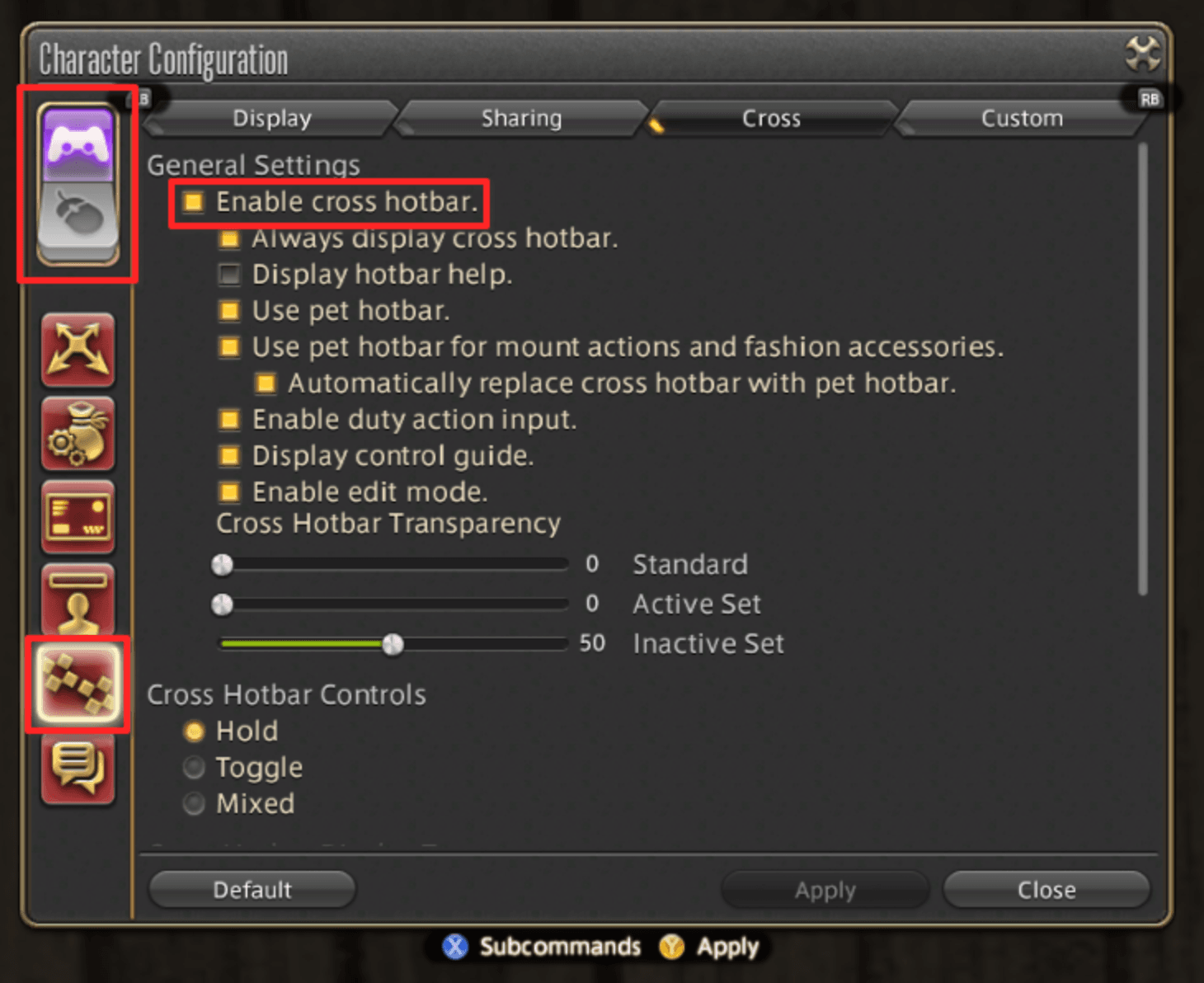FFXIV Cross Hotbar XHB Enable